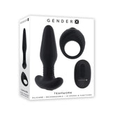 Gender X TEAMWORK Rimming Butt Plug & Vibrating Cock Ring Black Vibrating Cock Rings